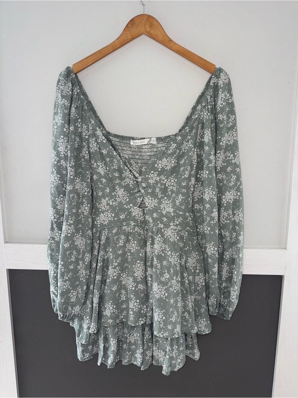 Altar'd State Sage Green Floral Romper